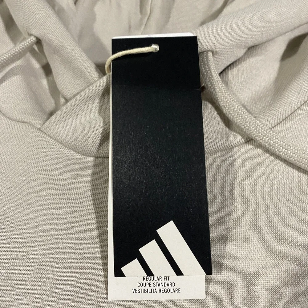 Adidas Trefoil Big Logo Sweatshirt Hoodie Mens M Beige White Fleece Pullover NWT